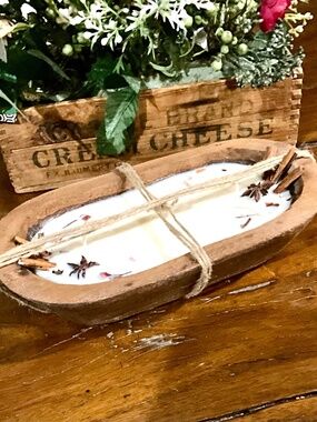 Wood Dough Bowl 3 Wick 100% Soy Wax Candle- Warm Vanilla, Caramel, Spice NWT